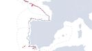 Marcadas en rojo, las áreas marinas de España, Portugal, Francia e Irlanda que la Comisión Europea quiere cerrar a la pesca en contacto con el fondo, artes fijas de anzuelo y de red y arrastre