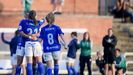 Gol Real Oviedo Femenino Seagull.Las futbolistas azules celebran un tanto ante el Seagull