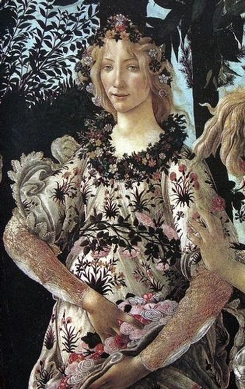 En la mitología romana, Flora era la diosa de las flores y los jardines, representando el renacer de la vegetación con la llegada de la primavera. «Alegoría de la primavera» (1478-1482, fragmento), de Sandro Botticelli. Galleria degli Uffizi, Florencia