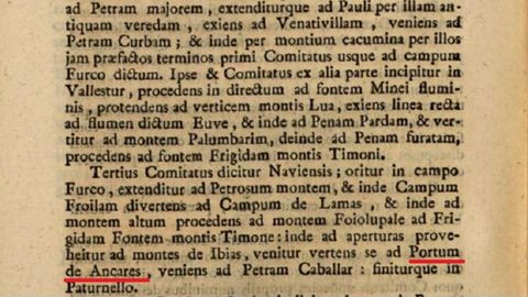 Transcricin latina na Espaa Sagrada do P. Risco dun documento do ano 572 onde se fala do Porto de Ancares
