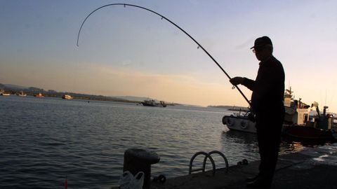 Un pescador recreativo practicando su aficin desde un muelle gallego, en una imagen de archivo