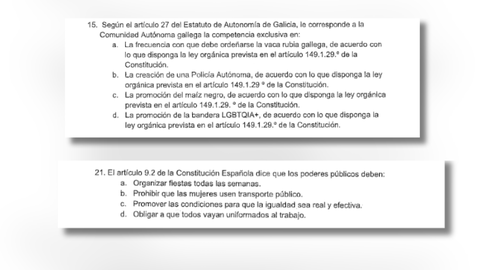 Algunas de las preguntas tipo test del Concello de Cangas