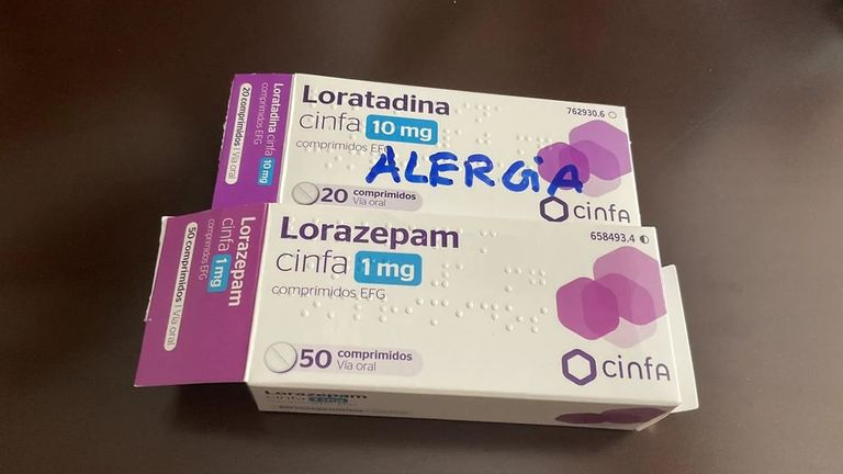Las dos cajas de Loratadina y Lorazepam con las que el usuario realizó su denuncia.