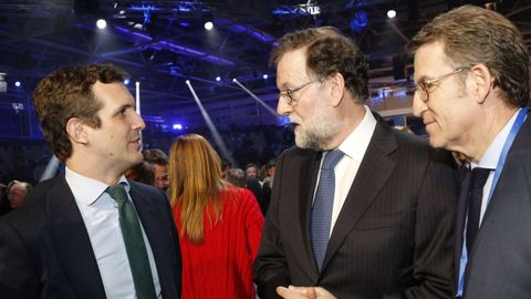 Casado, Rajoy y Feijoo en la convencion del PP del ao pasado