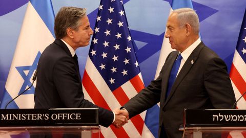 El secretario de Estado estadounidense, Antony Blinken, y el primer ministro israelí, Benjamin Netanyahu.