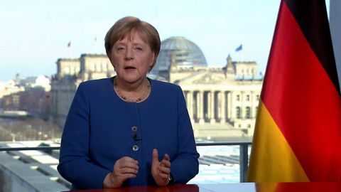 Angela Merkel, durante su discurso televisado sobre el coronavirus 