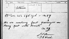 Detalle de un telegrama enviado desde el Titanic informando del accidente