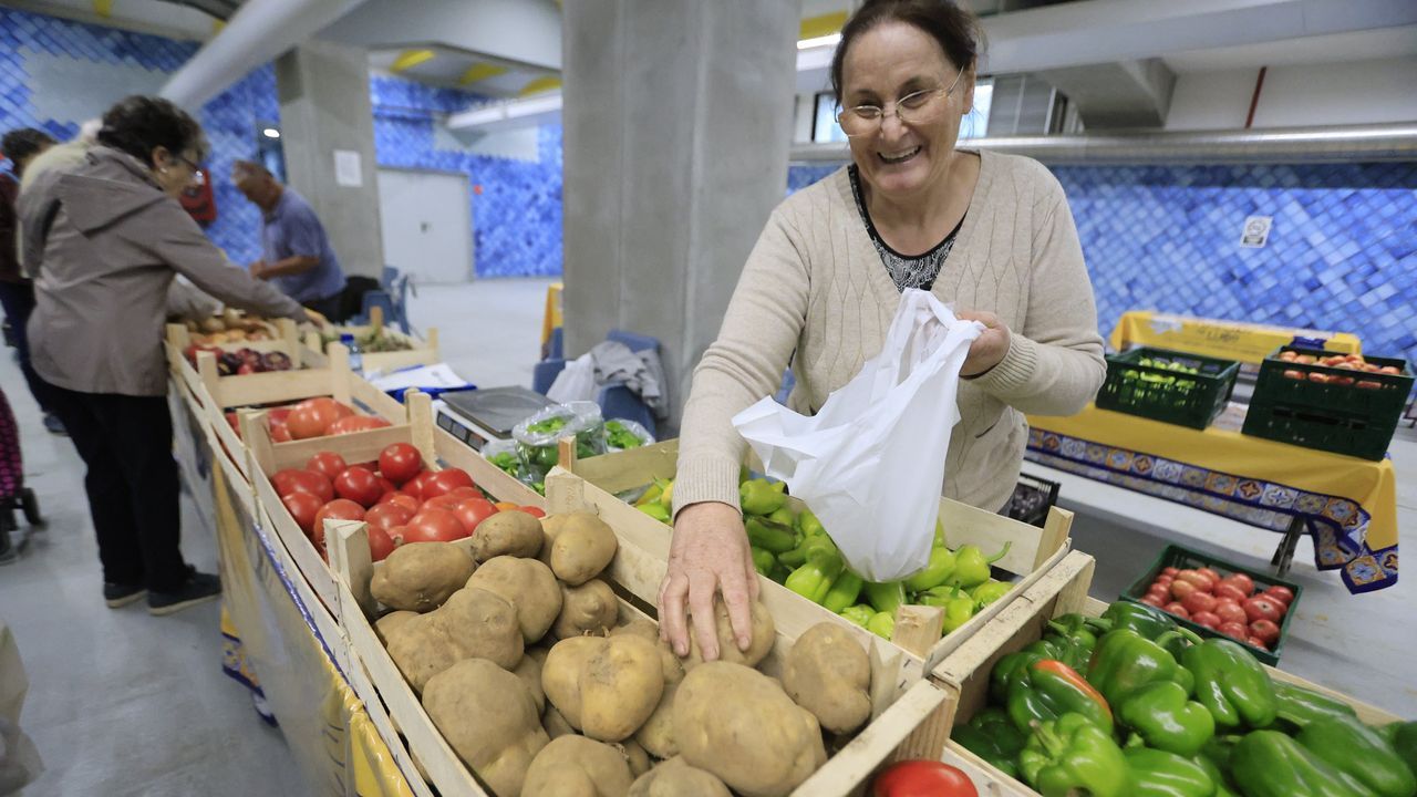 La presencia de patatas en lugares donde se venden productos agr�colas de proximidad es habitual en todo tipo de poblaciones (en la imagen, una vendedora en el mercado municipal de Lugo).