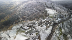 Las primeras nevadas del otoo en O Cebreiro, a vista de dron