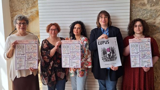 Los carteles del da del lupus presentados en el Colegio de Farmacuticos de A Corua reproducen a travs de vietas algunos de los signos de la enfermedad, como el dolor de las articulaciones o el cansancio 
