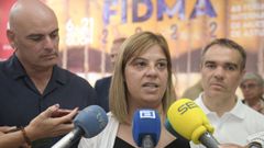 La vicesecretaria general de la FSA-PSOE, Gimena Llamedo, en declaraciones a los medios este martes durante la visita a la Feria Internacional de Muestras de Gijón (FIDMA)
