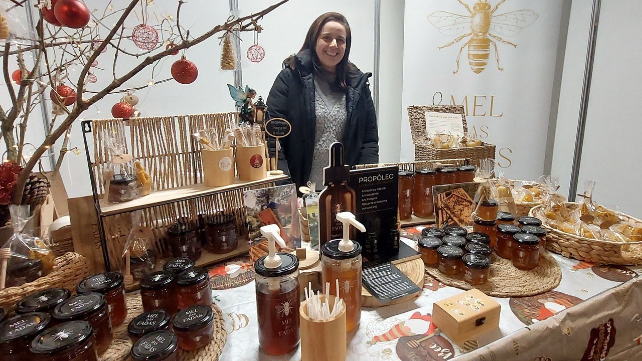 Nieve en la carretera de Quiroga a Folgoso do Courel.Iria Barcia, apicultora que comercializa la marca Mel das Fadas, en su puesto en el Mercado do Nadal de Ribadeo