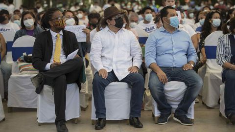 Tres de los cinco candidatos a la presidencia de Nicaragua detenidos en los últimos días: George Enríquez, el empresario y periodista Miguel Mora y Félix Maradiaga, en una imagen del pasado mayo