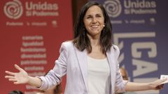 La secretaria general de Podemos, Ione Belarra, este domingo en un acto del partido en Canarias