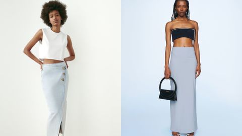 Dos diseños de falda larga en Zara y en Jacquemus