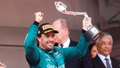 Fernando Alonso.Fernando Alonso, piloto de Aston Martin, celebra su segundo puesto en el Gran Premio de Mnaco