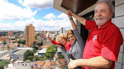 Marisa, a la izquierda, al lado de Dilma y Lula