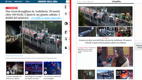 Imagen de las portadas web de medios italianos. A la izquierda, la del Corriere de la Sera. A la derecha, La Repubblica