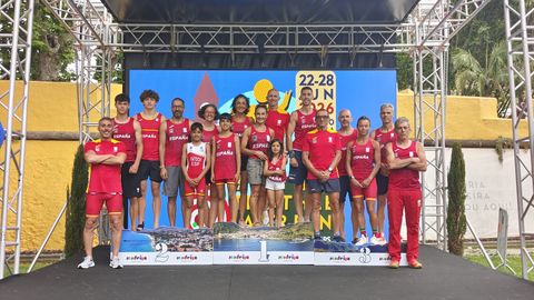 Participantes de la expedici�n espa�ola durante el Campeonato de Europa de Biathle, Triathle y L�ser Run celebrado en Machico