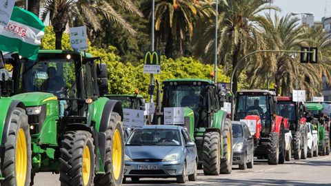 Imagen de una manifestación de agricultores en Jérez de la Frontera en marzo