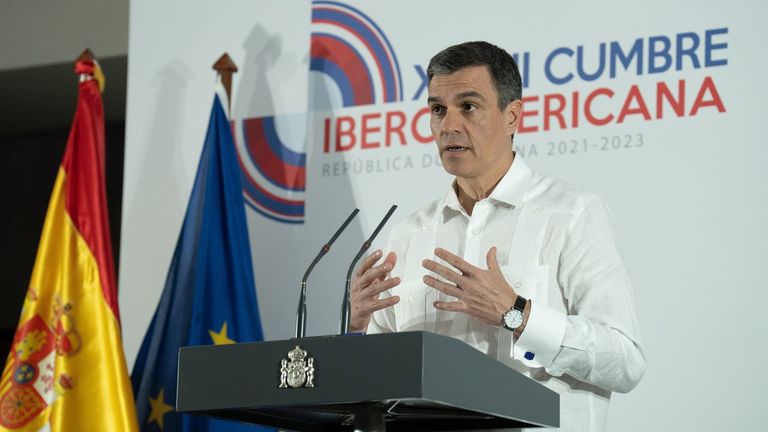 Pedro Sánchez, en su comparecencias tras la sesión plenaria de la Cumbre Iberoamericana