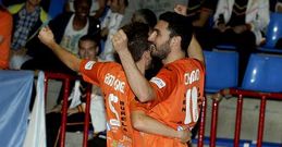 Iago Mguez y Chano celebran uno de los goles frente a ElPozo. 
