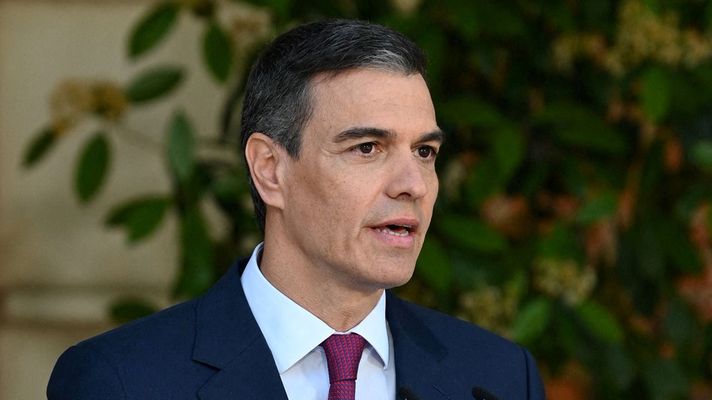 El presidente del Gobierno, Pedro Snchez, este lunes en su comparecencia en la Moncloa.