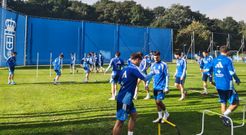Los jugadores del Real Oviedo, en El Requex�n