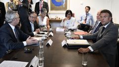 Macron, durante la reunin con el argentino Alberto Fernndez, el colombiano Gustavo Petro, la vicepresidenta venezolana Delcy lvarez y el brasileo Lula da Silva