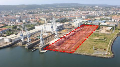 La parcela -marcada en rojo- que acoger el macrotaller de Navantia Ferrol