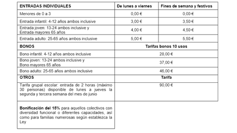 Tarifas de entrada al parque acu�tico PACO