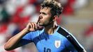 Nicolás Schiappacasse celebra un gol con Uruguay