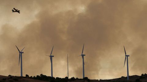 Las llamas arden en un incendio forestal declarado este medioda en Navarra