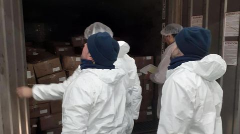 Primera revisin de contenedores con productos de origen animal en la instalacin recin inaugurada
