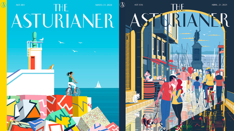 The Asturianer. Portadas: El horizonte de la memoria por Quino MAr�n (i) y Gij�n del alma por Dani Casta�o (d)