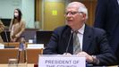 El jefe de la diplomacia europea, Josep Borrell, este lunes, en la reunión del consejo de ministros de Exteriores de la UE