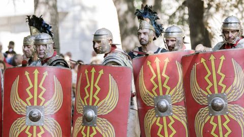 Recreación de la lucha entre romanos y castrexos en el río Limia durante la Festa do Esquecemento de Xinzo.