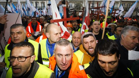 Trabajadores de Alcoa en San Cibrao, durante una protesta reciente en Lugo