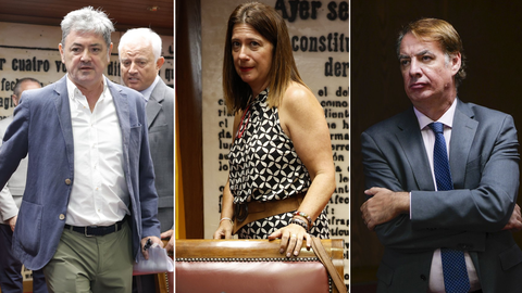 De izquierda a derecha, el empresario vasco Antxon Alonso, dueo de la empresa Servinabar; la exfontanera del PSOE, Leire Dez, y el expresidente de la SEPI, Vicente Fernndez