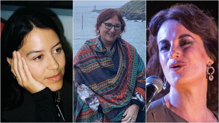 Miren Agur Meabe, Sara Torres e Yolanda Castaño, no festival Rosalía en Camiño