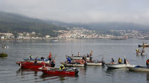 Embarcaciones de marisqueo a flote en la ría de Pontevedra