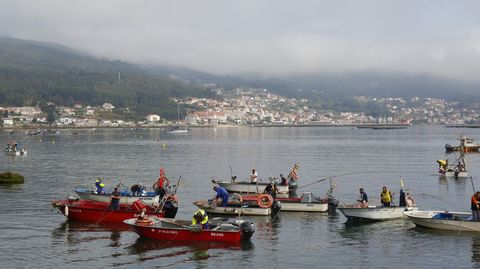 Embarcaciones de marisqueo a flote en la ra de Pontevedra