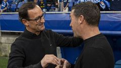 Joseba Etxeberria y Luis Carrin, antes del Oviedo-Eibar de la primera vuelta