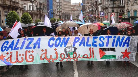 Durante la manifestacin de la CUT se pudieron ver letreros en apoyo a Palestina