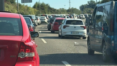 Atasco en un carretera de Asturias