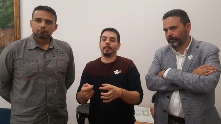 Ignacio Fernández Del Páramo (Somos), Ricardo Fernández (PSOE) e Iván Álvarez (IU)