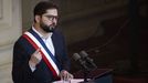 Boric, durante su discurso tras la entrega del texto constitucional que los chilenos votarán el 4 de septiembre