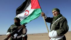 Mujeres soldado con una bandera de la Repblica rabe Democrtica del Sahara durante un desfile en Tifariti