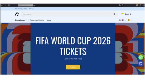 Ejemplo de un sitio web de phishing que ofrece la compra de entradas para el Mundial.