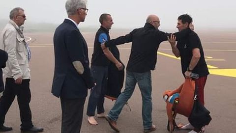 Jos� Mar�a Rodr�guez a su llegada a tierra tras naufragar en Terranova 
